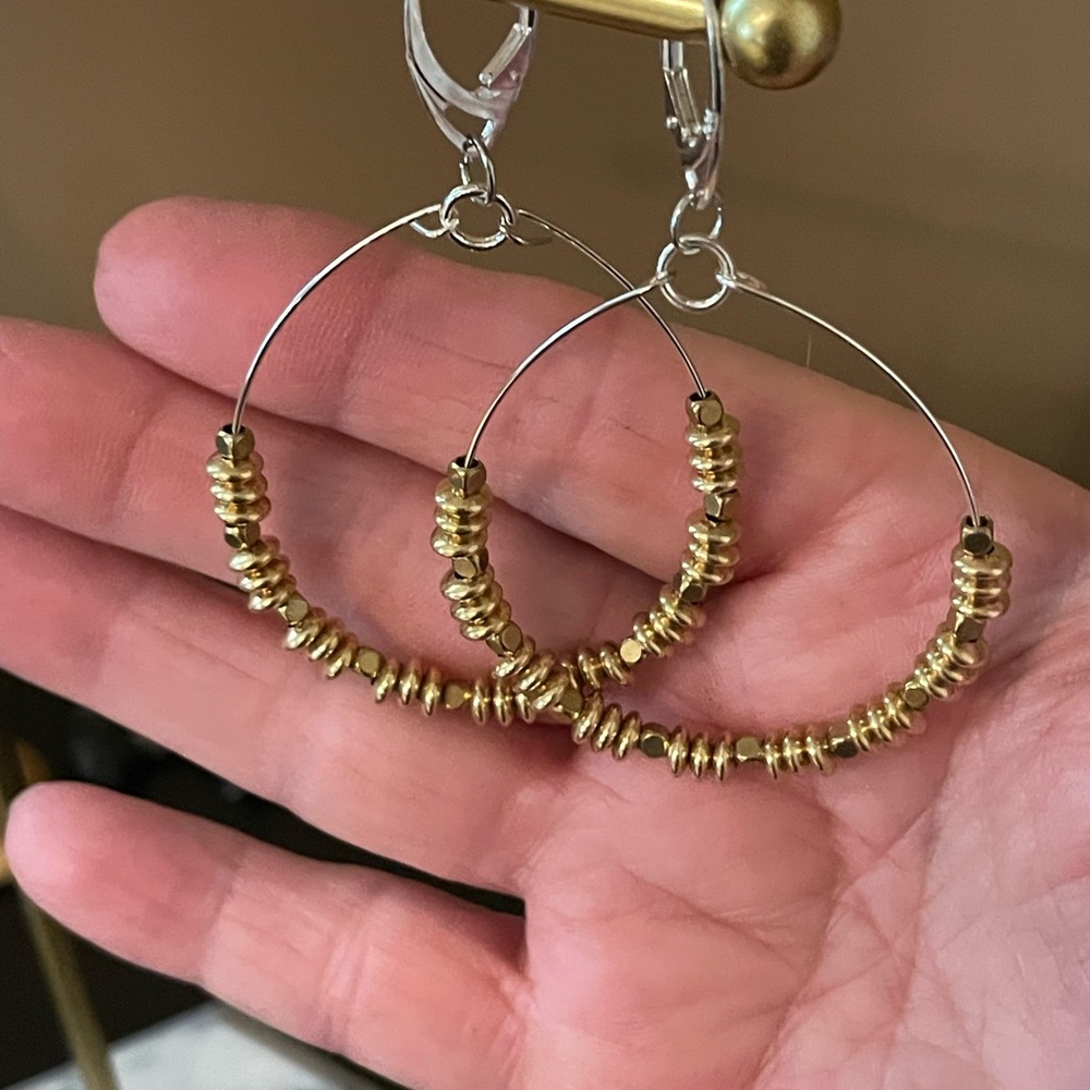 Elegant Gold Beaded Hoop Earrings
